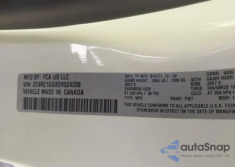 2025 Chrysler Pacifica Limited z USA, uszkodzony, nr VIN 2C4RC1GG8SR524206